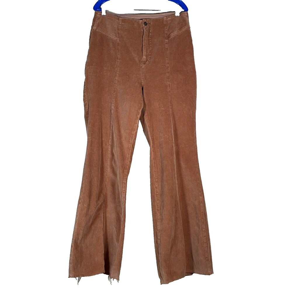 We The Free People Jayde Rust Corduroy Flare High Rise RAW HEM  32 Stretch Fall